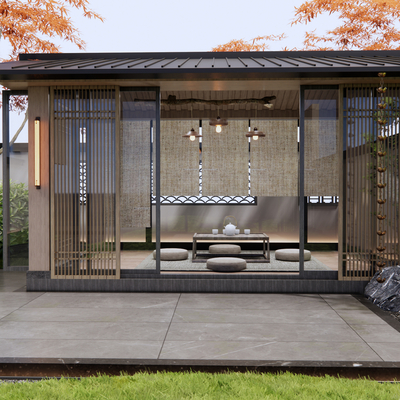 Japanese Zen Pavilion Courtyard View