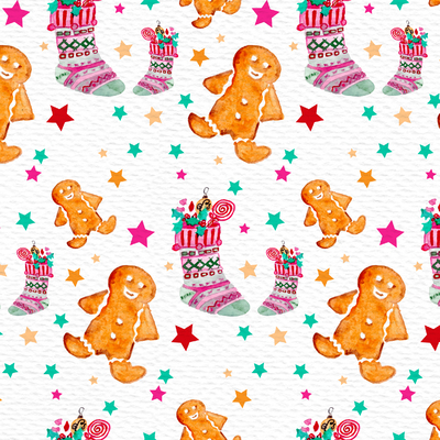 Seamless Water Painted Cookie Man Christmas Stocking Wallpaper