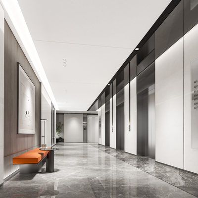 Modern elevator hall office aisle