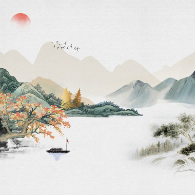 Chinese landscape artistic conception ink painting wallpaper