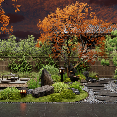 Japanese Zen Courtyard View