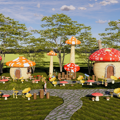 Color Mushroom House Landscape Road