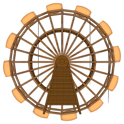 Wooden waterwheel windmill