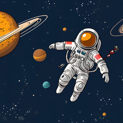 Astronaut Floating Space Cosmic Cartoon Illustration