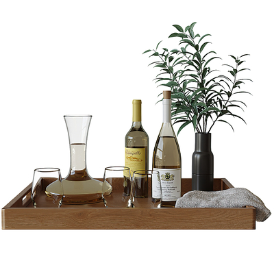 Wine Glass Tray Wine Bottle Green Plant