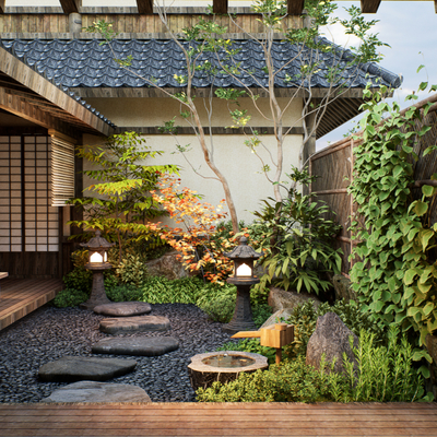 Japanese patio courtyard view