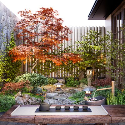 Japanese patio courtyard view