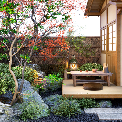 Japanese-style dry landscape courtyard