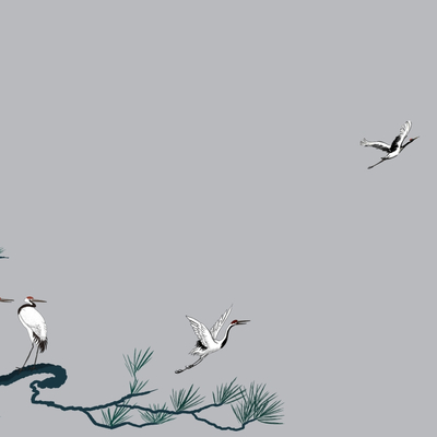 New Chinese pine crane mural wallpaper