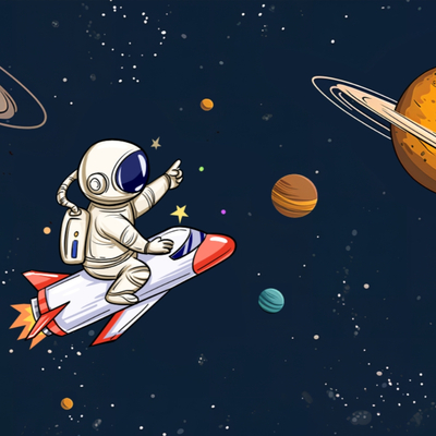 Children's cartoon space plane cosmic background