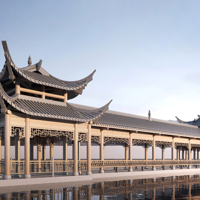 Chinese-style covered bridge landscape bridge wind and rain bridge