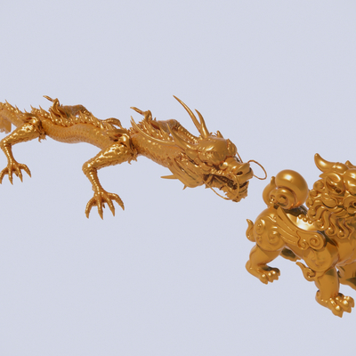 Golden Dragon Sculpture Golden Unicorn Sculpture