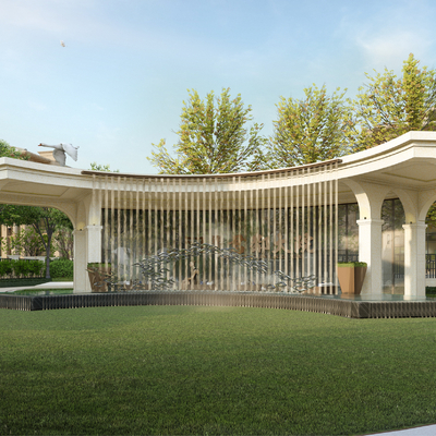 Modern profiled landscape gallery pavilion