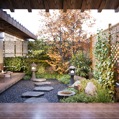 Japanese Zen patio courtyard view