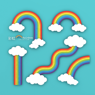 Rainbow Clouds Seven-color Rainbow Hand-painted Cartoon Illustration Children's Wall Decoration