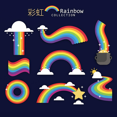 Rainbow Clouds Stars Seven-color Rainbow Hand-painted Cartoon Illustration Children's Wall Decoration