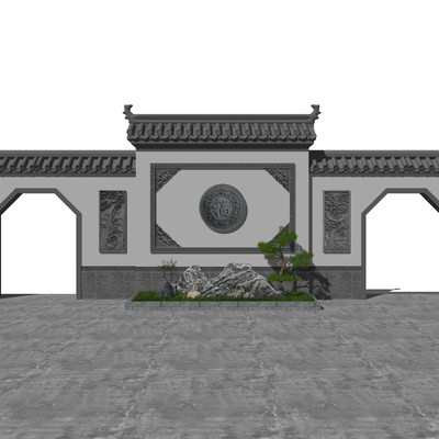 Chinese Style Landscape Wall Enclosure Wall Carved Horse Head Wall