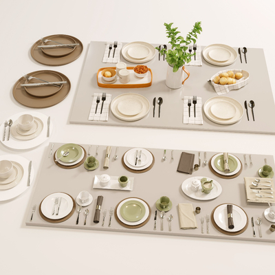 Modern tableware dishes knives and forks cups