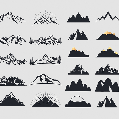 Modern peak mountain range snow mountain outdoor forest linear mountain silhouette Icon