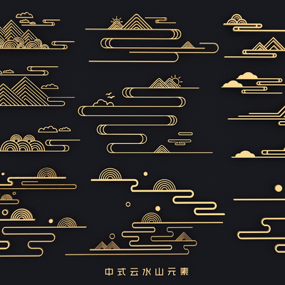 Neo-Chinese Style landscape cloud pattern simple linear landscape national tide silhouette icon