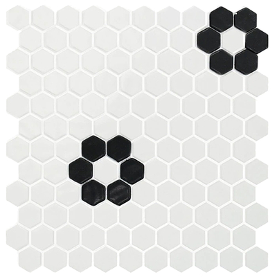 Black and white parquet hexagon mosaic