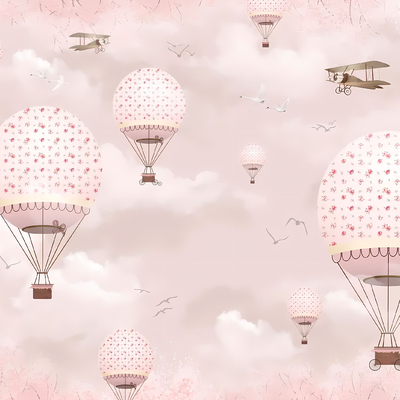 Children's Daughter Room Wallpaper Mural Wallpaper Pink Hot Air Balloon Wallpaper