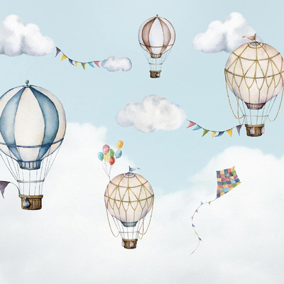 Big Size Children Wallpaper Mural Wallpaper Cartoon Hot Air Balloon Sky Wallpaper