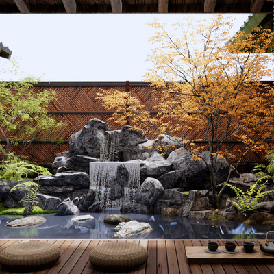 Japanese-style rockery waterscape Garden Landscape