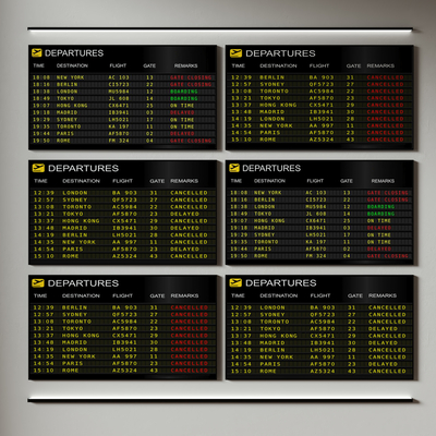 Airport flight information table LED screen