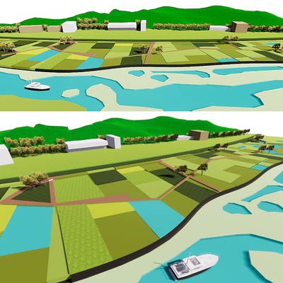 terraced water system tea garden planting area mountain paddy field fish boat