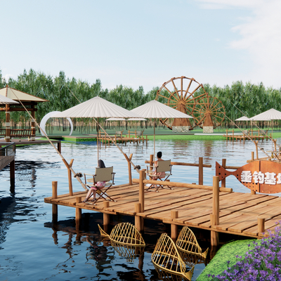 Fishing Park Wetland Waterfront Landscape Landscape Thatch Pavilion