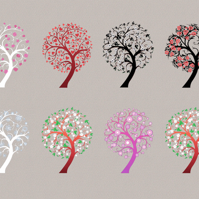 2D Color Art Tree Color Flower Tree Decorative Tree