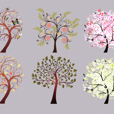 2D Color Art Tree Color Flower Tree Decorative Tree