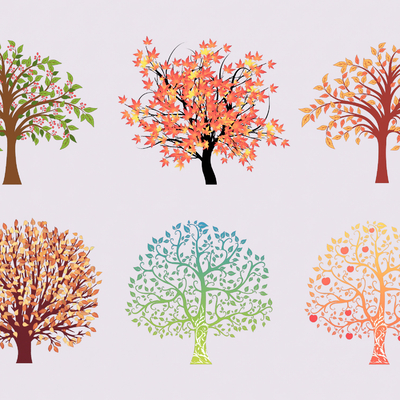 2D Color Art Tree Color Flower Tree Decorative Tree