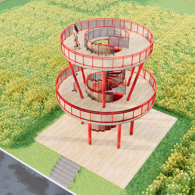 Net red viewing platform overlooking tower