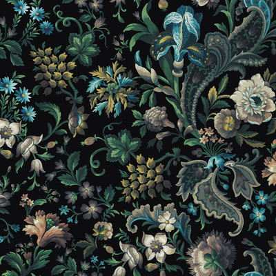 Black floral wallpaper wall covering