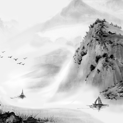 Chinese black and white ink landscape mural wallpaper