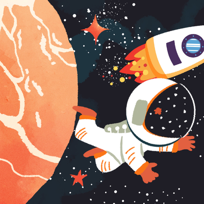 Cartoon Space Astronaut Mural Wallpaper