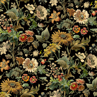 Black floral wallpaper wall covering