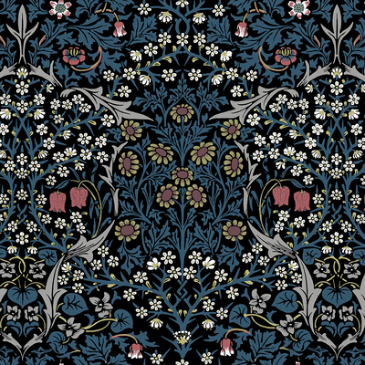 Black floral wallpaper wall covering