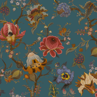 Blue Floriculture European Wallpaper Wall Cloth