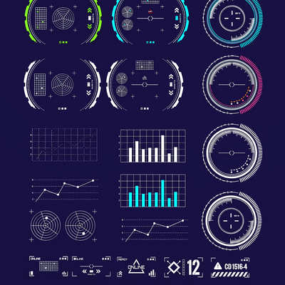 Cybertech Elements Sci-fi HUD Interface Wall Decorations