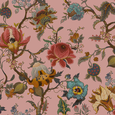 Pink floral wallpaper wall covering