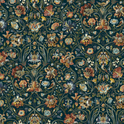 Black floral wallpaper wall covering