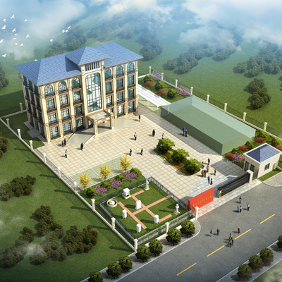 Aerial view of multi-storey office building