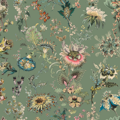 Green floral wallpaper wall covering