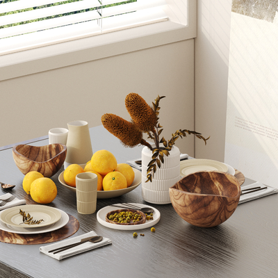 Quiet tableware, dishes, knives and forks, fruit plate