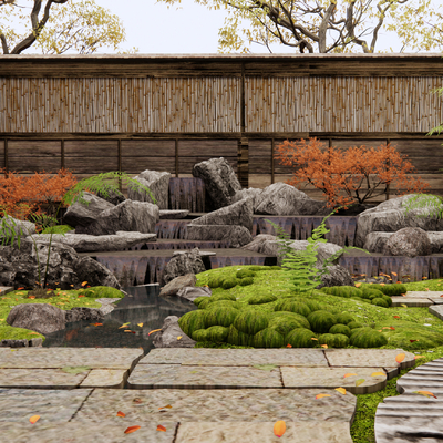 Japanese-style rockery waterscape courtyard garden