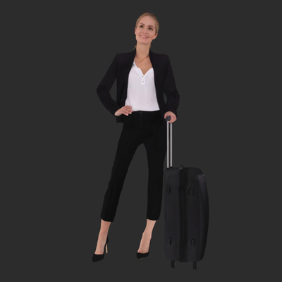 Standing lady carrying luggage office lady