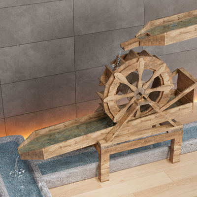 New Chinese farming tools waterwheel farming sketch